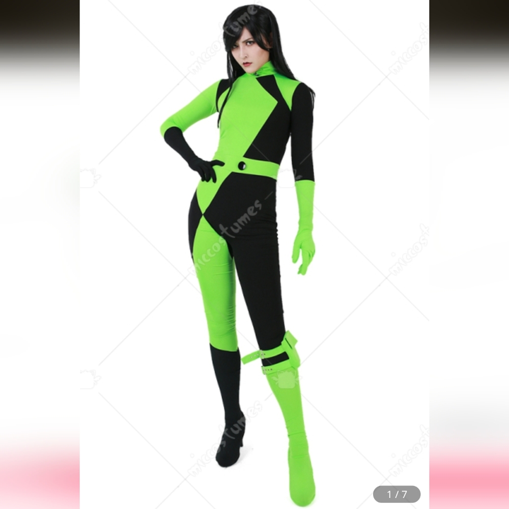 Cakuoyi Kim Possible Shego Bodysuit Jumpsuit Super Villain Cosplay Costume- L